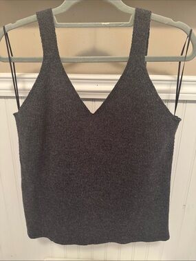 Old Navy Charcoal Gray Ribbed V-Neck Tank Top